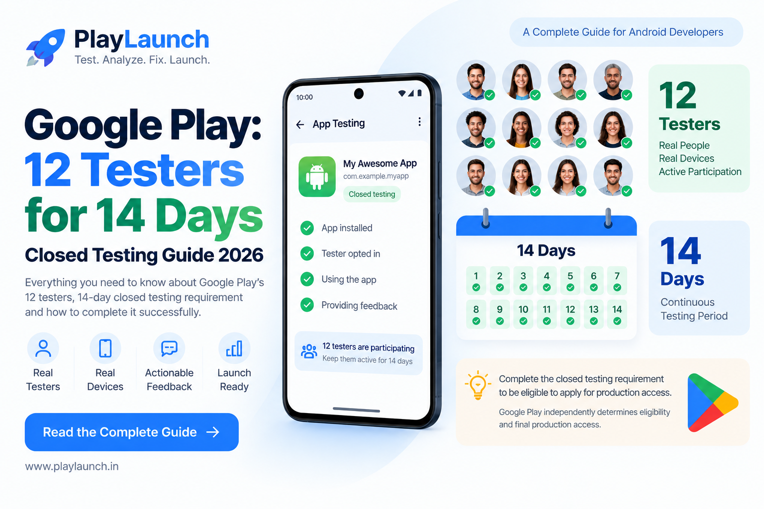 Google Play's new 12-20 tester closed testing requirement for personal developer accounts